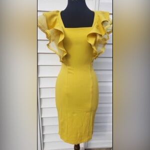 Elegant Yellow Ruffle Dress